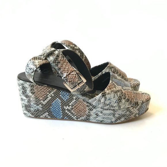 Rachel Comey Juno Wedge Sandals Womens 10 Blue Black Snake Skin Platform Shoes - Picture 7 of 12